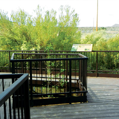 Viewing deck at Warm Springs Natural Area with scenic background